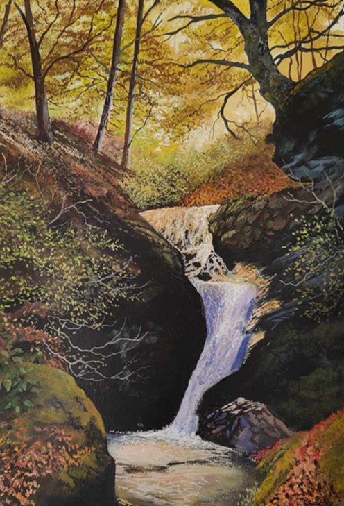 Painting of a waterfall